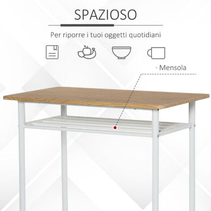  HOMCOM Set Bancone Bar Con 2 Sgabelli Alti In Legno Stile Nordico, Tavolo Alto Con Mensola E Sgabelli Cucina Con Poggiapiedi, Bianco