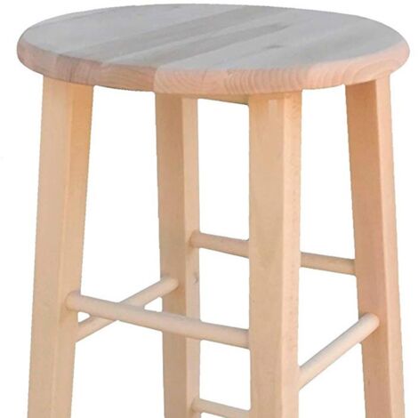  Sgabello In Legno Grezzo H 68 Cm Seduta Rotonda Con Gambe Dritte