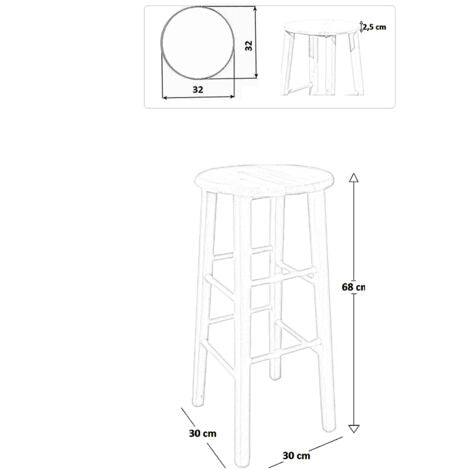  Sgabello In Legno Grezzo H 68 Cm Seduta Rotonda Con Gambe Dritte