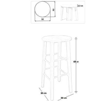  Sgabello In Legno Grezzo H 68 Cm Seduta Rotonda Con Gambe Dritte