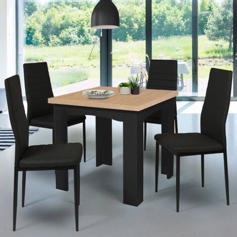  Tavolo Da Pranzo Allungabile DONA 6-8 Persone Piano In Faggio Nero 80-160 Cm