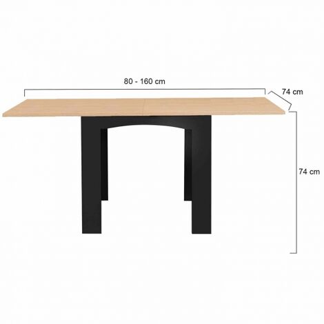  Tavolo Da Pranzo Allungabile DONA 6-8 Persone Piano In Faggio Nero 80-160 Cm