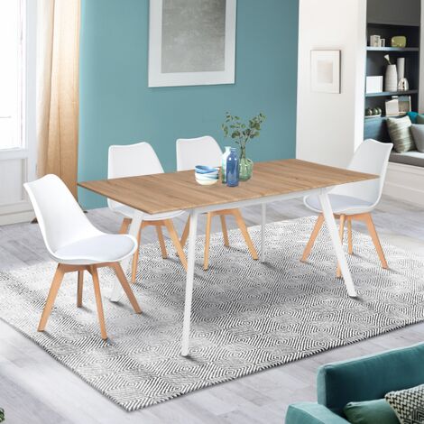  Tavolo Scandinavo Allungabile INGA 120-160 Cm Con Piano In Legno E Gambe Bianche
