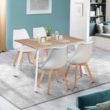  Tavolo Scandinavo Allungabile INGA 120-160 Cm Con Piano In Legno E Gambe Bianche