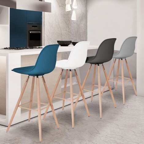  Set Di 4 Sgabelli Da Bar SARA Grigio Scuro, Grigio Chiaro, Bianco E Blu Anatra