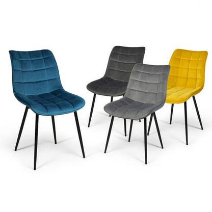  Set Di 4 Sedie MADY In Velluto Misto Blu, Grigio Chiaro, Grigio Scuro E Giallo