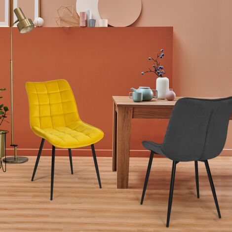  Set Di 4 Sedie MADY In Velluto Misto Blu, Grigio Chiaro, Grigio Scuro E Giallo