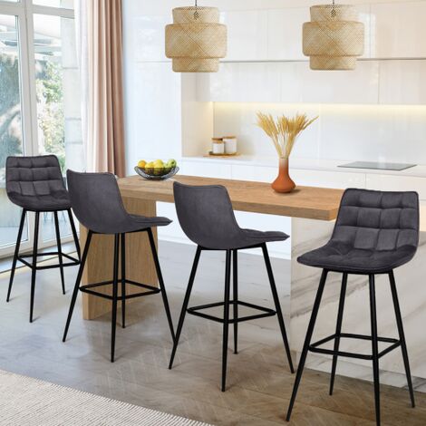  Set Di 4 Sgabelli Da Bar MADY In Velluto Grigio Scuro