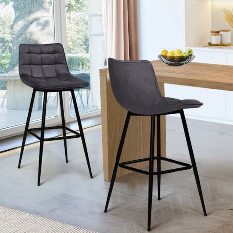  Set Di 4 Sgabelli Da Bar MADY In Velluto Grigio Scuro