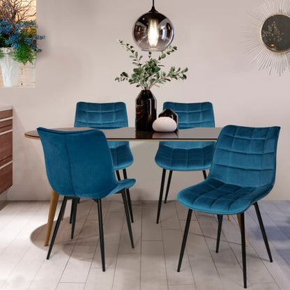  Set Di 4 Sedie Da Pranzo In Velluto Blu MADY