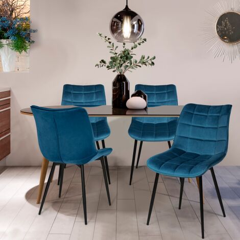  Set Di 4 Sedie Da Pranzo In Velluto Blu MADY