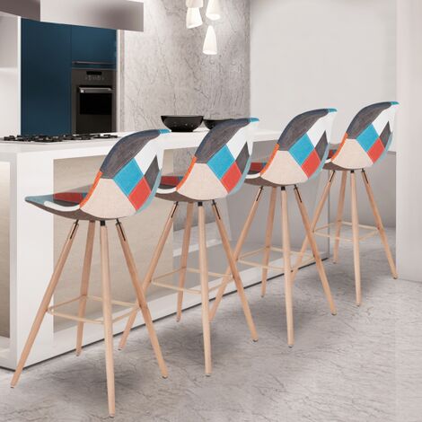  Set Di 4 Sgabelli Da Bar SARA Con Motivo Patchwork Multicolore