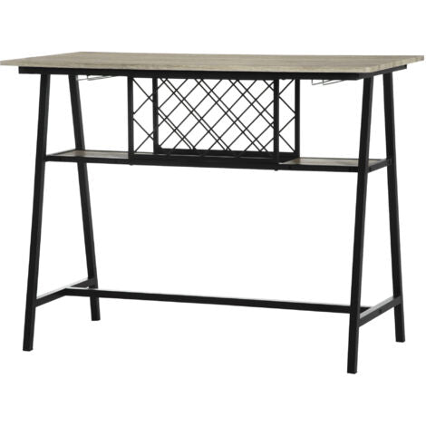  HOMCOM Tavolo Da Bar Industriale Da 10 Bottiglie In Truciolato E Acciaio, 120x60x91 Cm, Nero E Color Legno