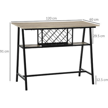  HOMCOM Tavolo Da Bar Industriale Da 10 Bottiglie In Truciolato E Acciaio, 120x60x91 Cm, Nero E Color Legno