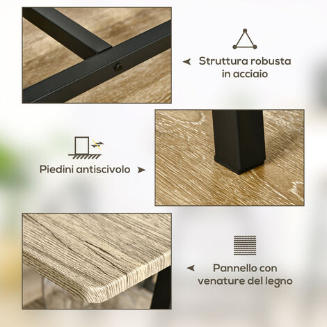  HOMCOM Tavolo Da Bar Industriale Da 10 Bottiglie In Truciolato E Acciaio, 120x60x91 Cm, Nero E Color Legno