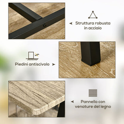  HOMCOM Tavolo Da Bar Industriale Da 10 Bottiglie In Truciolato E Acciaio, 120x60x91 Cm, Nero E Color Legno
