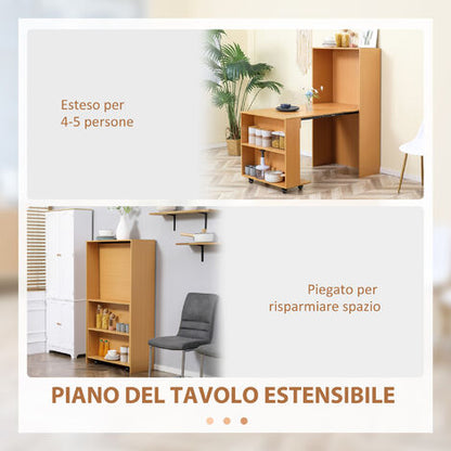  HOMCOM Tavolo Pieghevole Da Pranzo Max 3 Persone, In Truciolato E Acciaio, 75x144x144.5 Cm, Color Legno