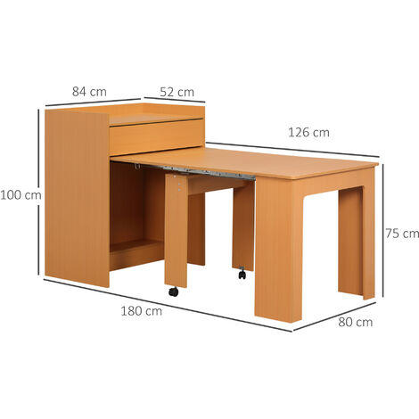  HOMCOM Tavolo Pieghevole Da Pranzo Max 5 Persone In Truciolato E Acciaio, 84x180x100 Cm, Color Legno