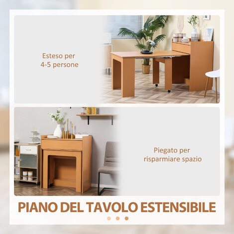  HOMCOM Tavolo Pieghevole Da Pranzo Max 5 Persone In Truciolato E Acciaio, 84x180x100 Cm, Color Legno