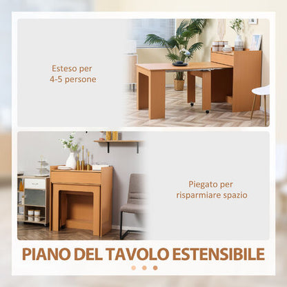  HOMCOM Tavolo Pieghevole Da Pranzo Max 5 Persone In Truciolato E Acciaio, 84x180x100 Cm, Color Legno