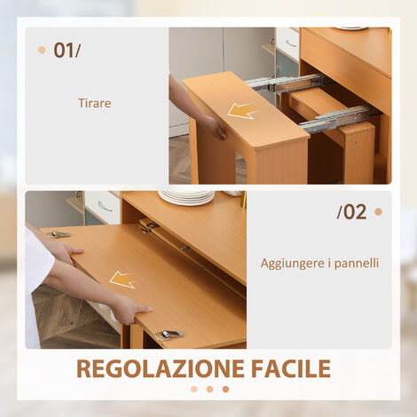  HOMCOM Tavolo Pieghevole Da Pranzo Max 5 Persone In Truciolato E Acciaio, 84x180x100 Cm, Color Legno
