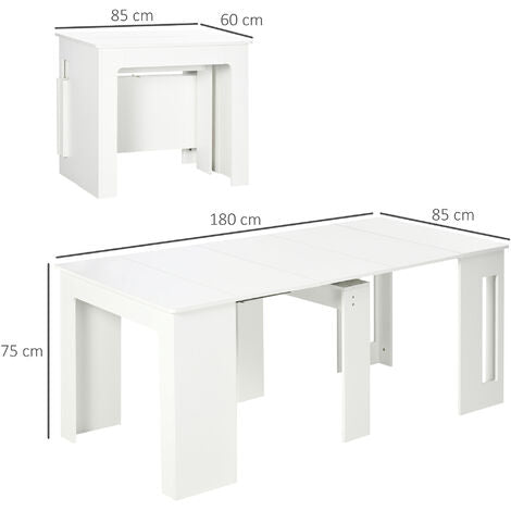  HOMCOM Tavolo Pieghevole Da Pranzo Max 6 Persone Per Spazi Limitati, In Truciolato E Acciaio, 180x85x75 Cm, Bianco