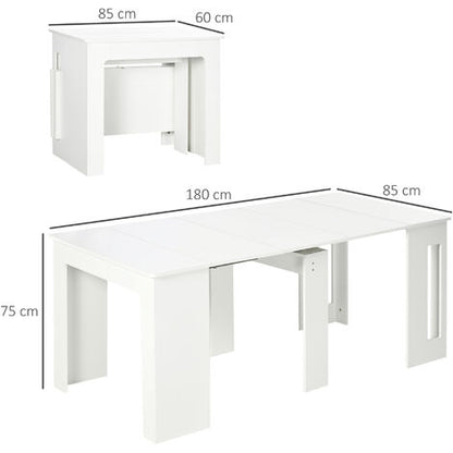  HOMCOM Tavolo Pieghevole Da Pranzo Max 6 Persone Per Spazi Limitati, In Truciolato E Acciaio, 180x85x75 Cm, Bianco