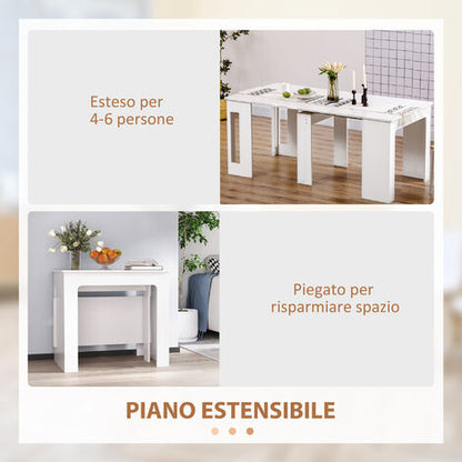  HOMCOM Tavolo Pieghevole Da Pranzo Max 6 Persone Per Spazi Limitati, In Truciolato E Acciaio, 180x85x75 Cm, Bianco