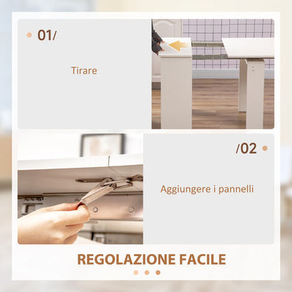  HOMCOM Tavolo Pieghevole Da Pranzo Max 6 Persone Per Spazi Limitati, In Truciolato E Acciaio, 180x85x75 Cm, Bianco