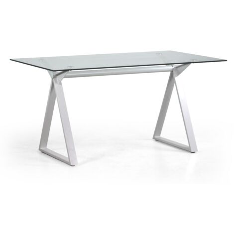  Tavolo Da Pranzo Rettangolare 150x90 Cm Con Piano In Vetro Temperato Bianco