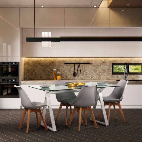  Tavolo Da Pranzo Rettangolare 150x90 Cm Con Piano In Vetro Temperato Bianco