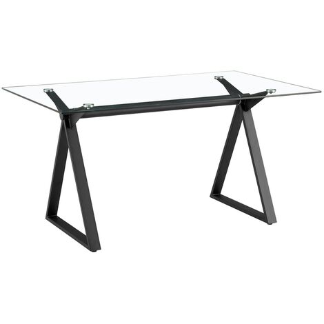  Tavolo Da Pranzo Rettangolare 150x90 Cm Con Piano In Vetro Temperato Nero