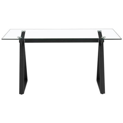  Tavolo Da Pranzo Rettangolare 150x90 Cm Con Piano In Vetro Temperato Nero