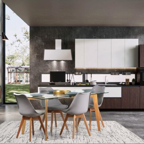  Tavolo Da Cucina Rettangolare In Legno E Vetro Lake