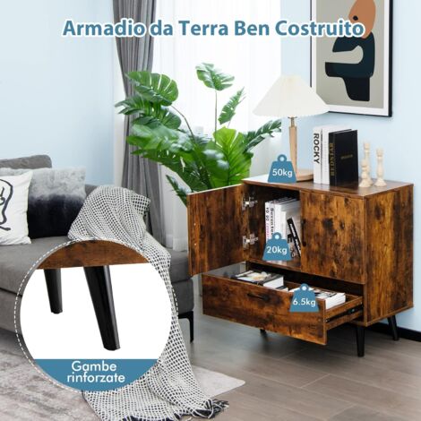 COSTWAY Mobiletto Moderno Con 2 Ante E 1 Cassetto, Mobile Da Terra Con 4 Gambe, Credenza Da Buffet Per Soggiorno Sala Da Pranzo E Ingresso, 76 X 40 X 78 Cm (Marrone)