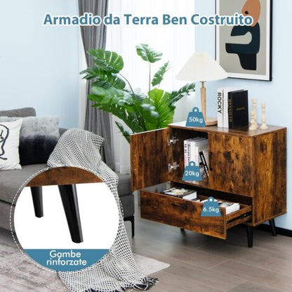  COSTWAY Mobiletto Moderno Con 2 Ante E 1 Cassetto, Mobile Da Terra Con 4 Gambe, Credenza Da Buffet Per Soggiorno Sala Da Pranzo E Ingresso, 76 X 40 X 78 Cm (Marrone)