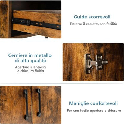  COSTWAY Mobiletto Moderno Con 2 Ante E 1 Cassetto, Mobile Da Terra Con 4 Gambe, Credenza Da Buffet Per Soggiorno Sala Da Pranzo E Ingresso, 76 X 40 X 78 Cm (Marrone)