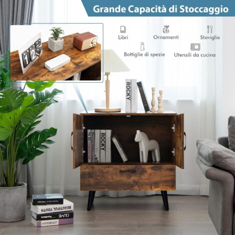  COSTWAY Mobiletto Moderno Con 2 Ante E 1 Cassetto, Mobile Da Terra Con 4 Gambe, Credenza Da Buffet Per Soggiorno Sala Da Pranzo E Ingresso, 76 X 40 X 78 Cm (Marrone)