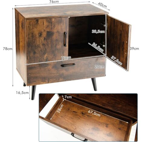  COSTWAY Mobiletto Moderno Con 2 Ante E 1 Cassetto, Mobile Da Terra Con 4 Gambe, Credenza Da Buffet Per Soggiorno Sala Da Pranzo E Ingresso, 76 X 40 X 78 Cm (Marrone)