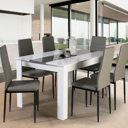  Tavolo Da Pranzo GEORGIA 6 Persone Bianco E Grigio 140 CM
