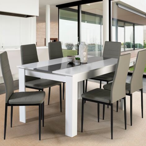  Tavolo Da Pranzo GEORGIA 6 Persone Bianco E Grigio 140 CM