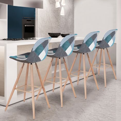  Set Di 4 Sgabelli Da Bar SARA Con Motivo Patchwork Blu