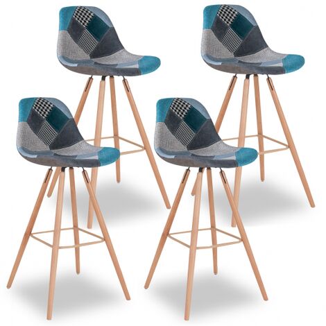  Set Di 4 Sgabelli Da Bar SARA Con Motivo Patchwork Blu