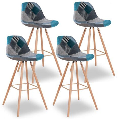  Set Di 4 Sgabelli Da Bar SARA Con Motivo Patchwork Blu