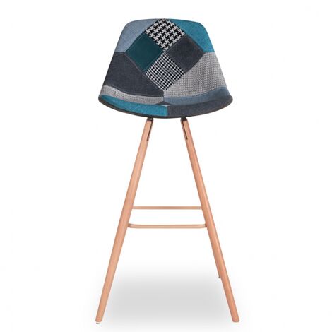  Set Di 4 Sgabelli Da Bar SARA Con Motivo Patchwork Blu