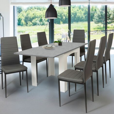  Tavolo Da Pranzo Allungabile DONA Per 6-8 Persone Con Piano Effetto Cemento Cerato 80-160cm