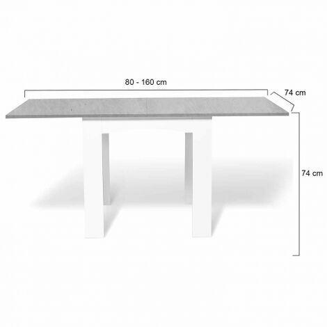  Tavolo Da Pranzo Allungabile DONA Per 6-8 Persone Con Piano Effetto Cemento Cerato 80-160cm