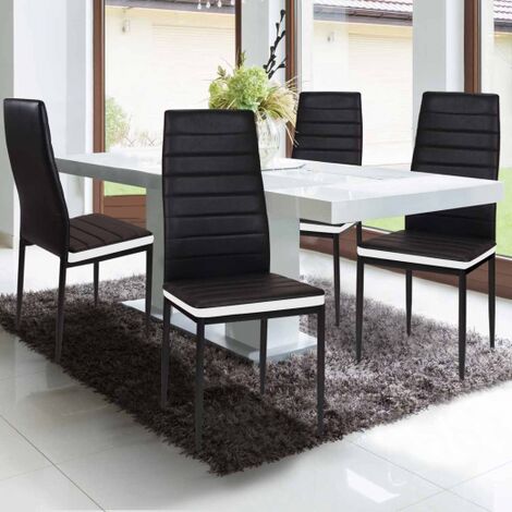  Set Di 4 Sedie Da Pranzo ROMANE Nere Con Fascia Bianca
