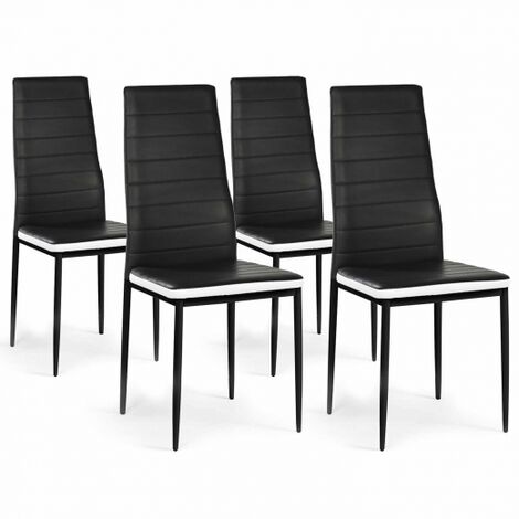  Set Di 4 Sedie Da Pranzo ROMANE Nere Con Fascia Bianca