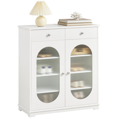  Credenza Con Ante In Vetro, Mobile Da Cucina, Scarpiera Da Ingresso, Buffet Bianco 80x35x90cm FSB68-W SoBuy